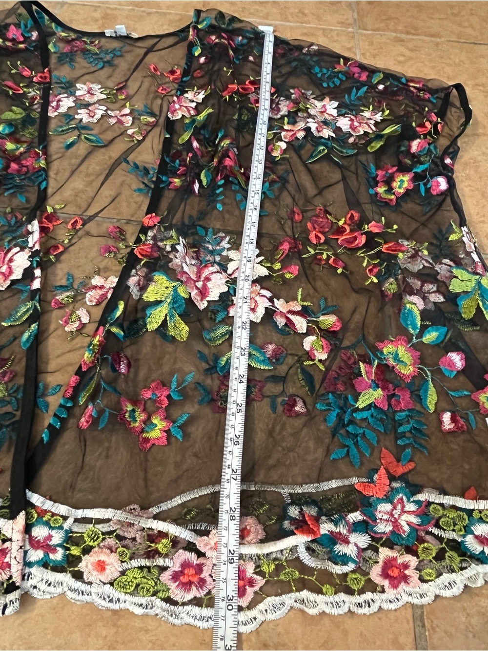 Umgee Embroidered Floral Black Mesh Kimono & Top Set M/L, XL - Picture 8 of 16